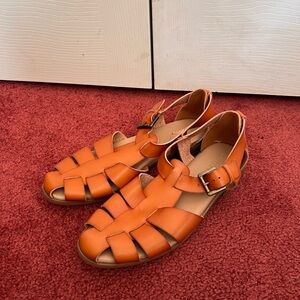 Women’s Orange/brown Leather Fisherman Sandals - Classic Buckle Closure